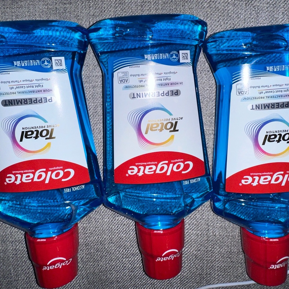 3 blue Colgate total mouthwash